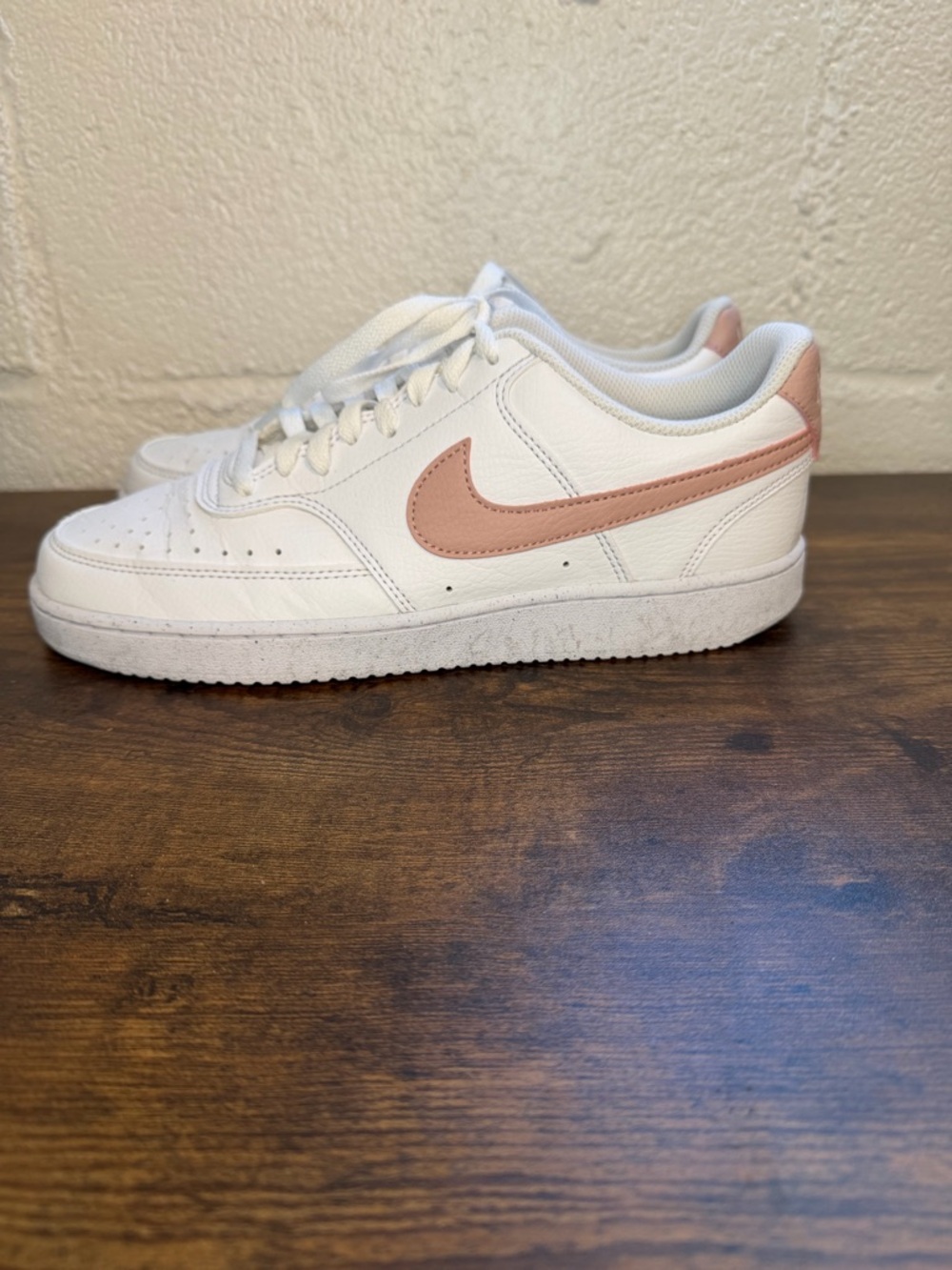 Nike White Low-Top Sneakers with Blush Swoosh